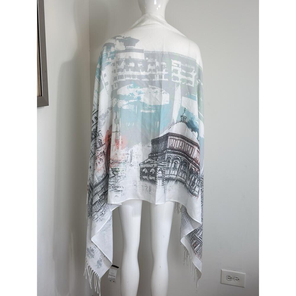 Vintage Florence Italy Pashmina Scarf White Italian Landmark Graphic Shawl Wrap